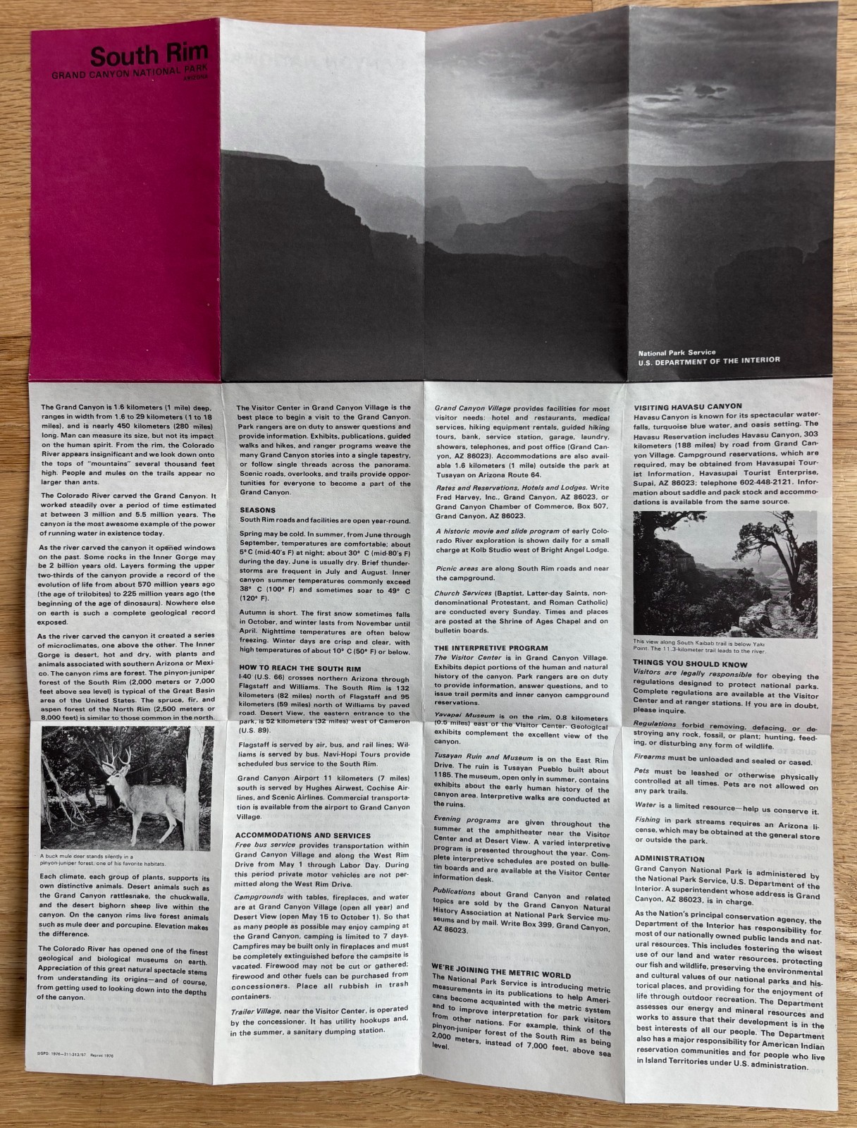1976 Vintage South Rim Grand Canyon Arizona NPS Park Map Guide Brochure