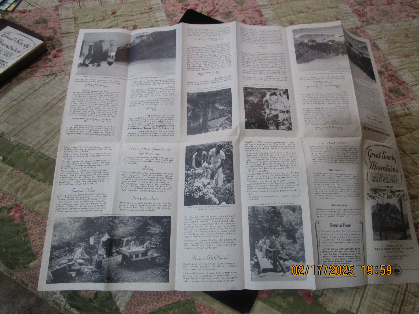 Great Smoky Mountains Nat’l Park MAP In Brochure 12″ X 24″ +/- North Carolina