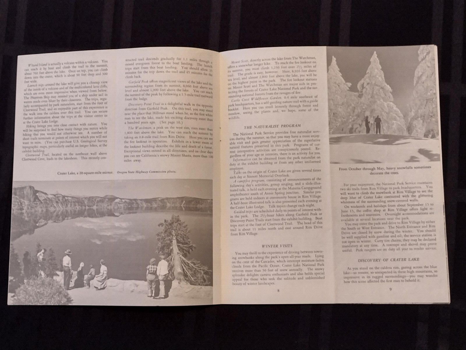 Vintage Crater Lake Oregon National Park Booklet / Map, 1919-1966 NPS Stamped