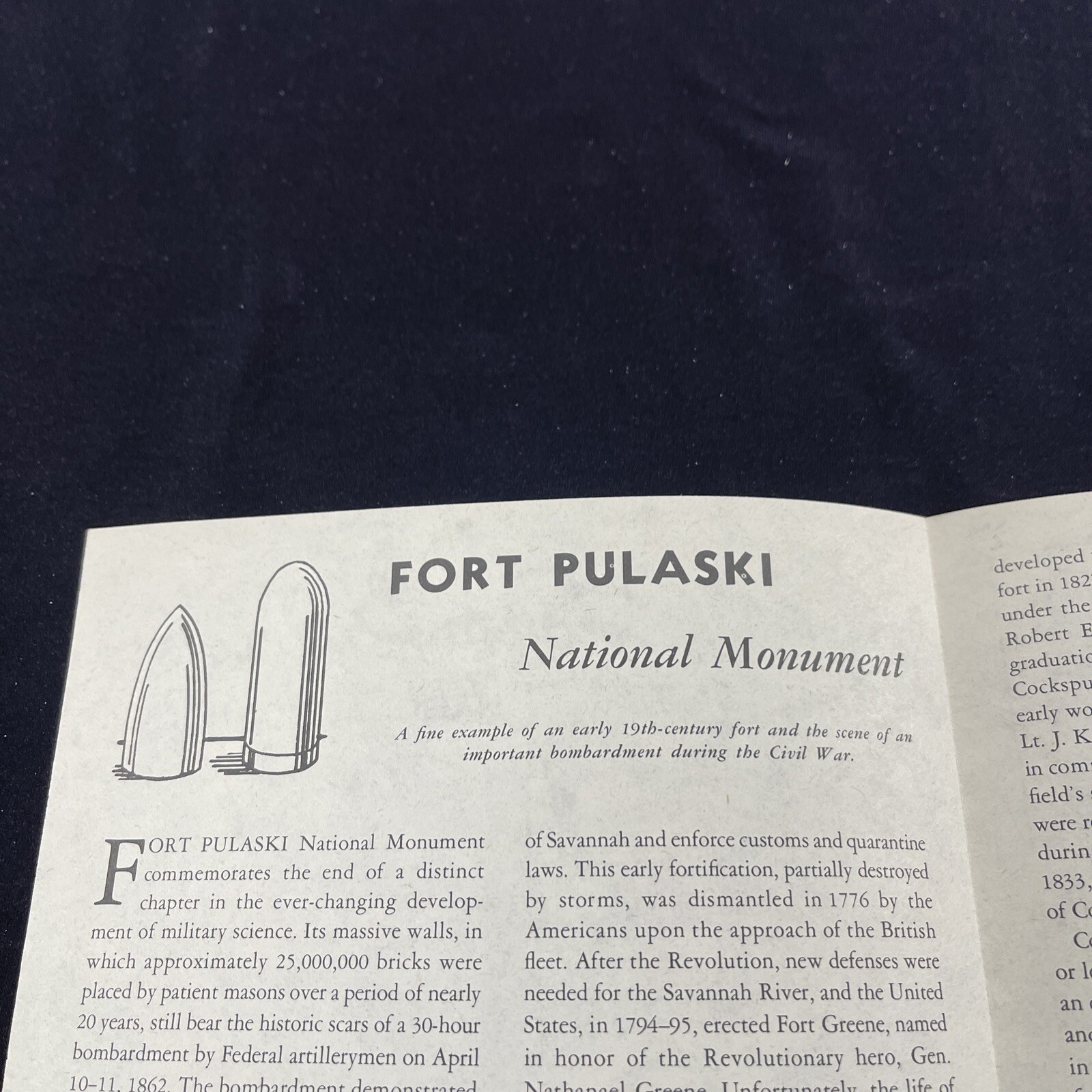 Vintage 1956 Fort Pulaski National Monument Brochure Pamphlet Map Guide Georgia