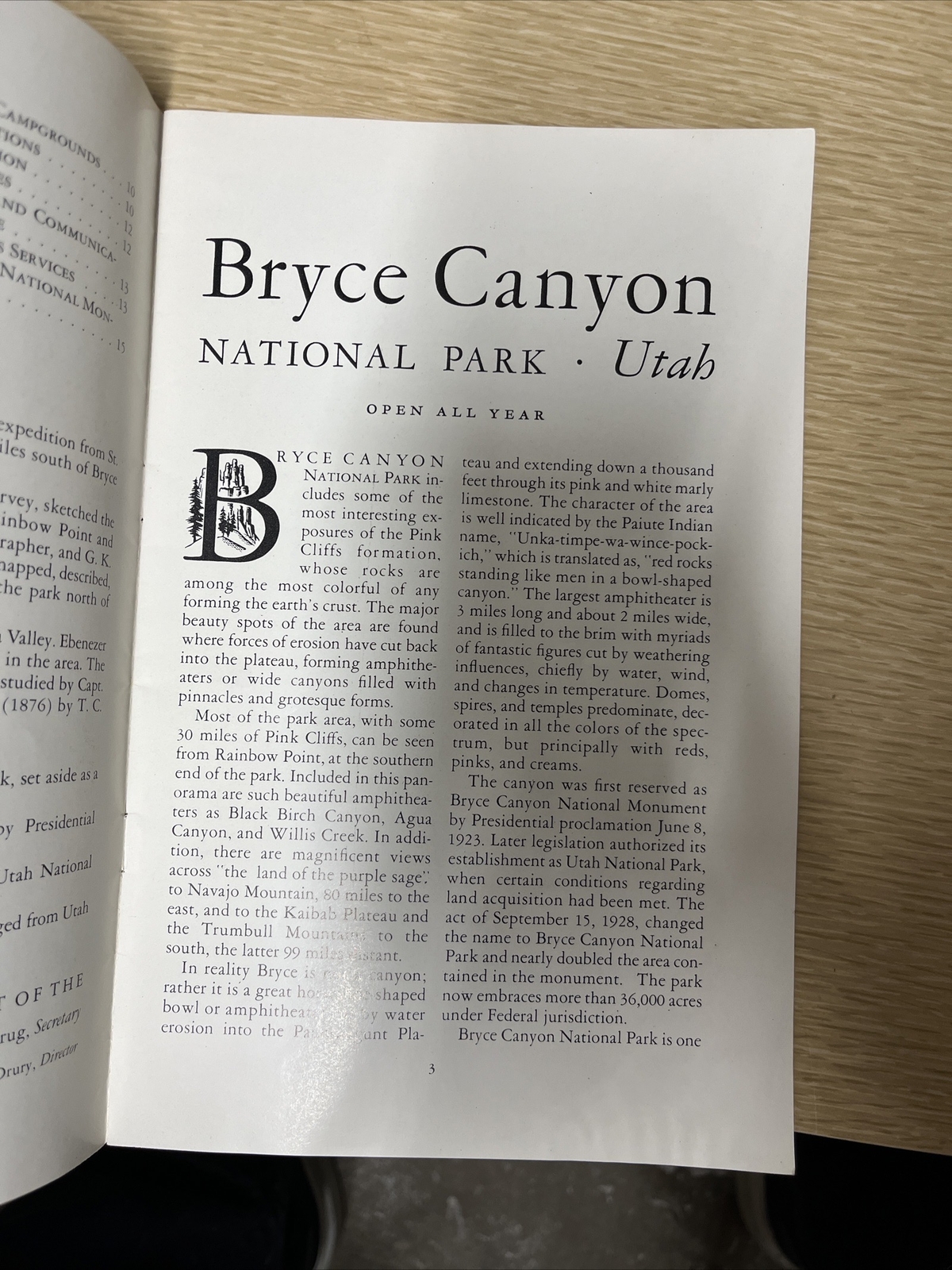 Vintage1951 Bryce Canyon National Park Service Brochure Booklet – 16 Pages -Map
