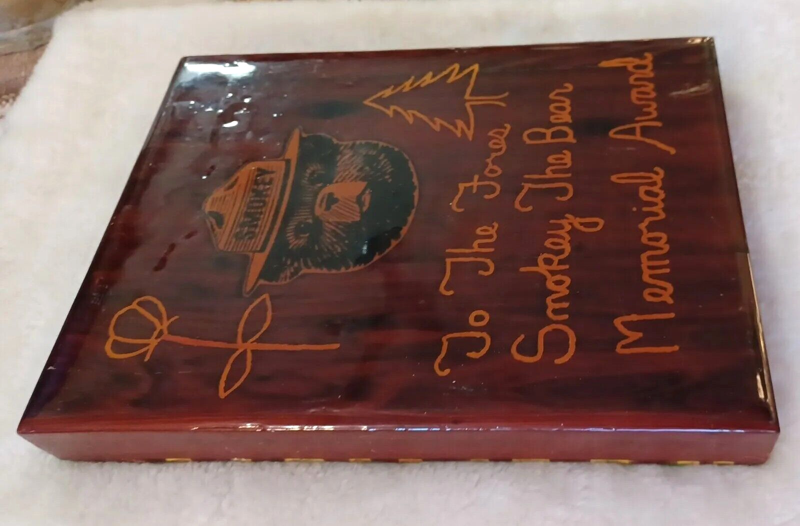 Rare Vintage SMOKEY THE BEAR Memorial Award Wood Plaque Mandela Effect