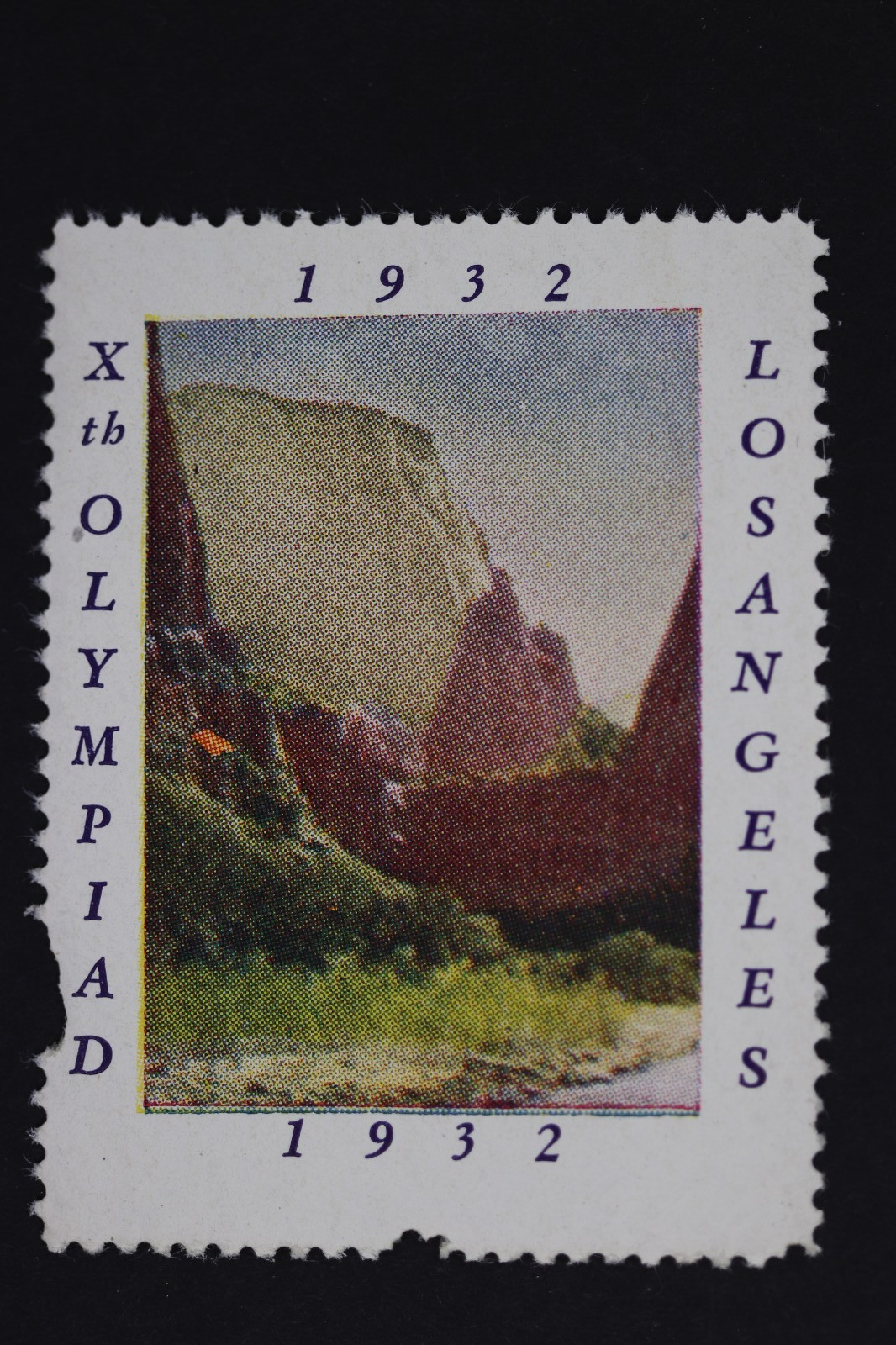 ZION NATIONAL PARK 1932 LOS ANGELES OLYMPIAD UNUSED POSTER LABEL