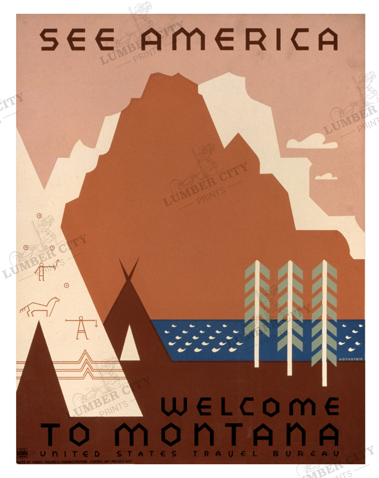 SET of FIVE US Travel Bureau Montana National Park Travel Posters 1936 – 8.5×11