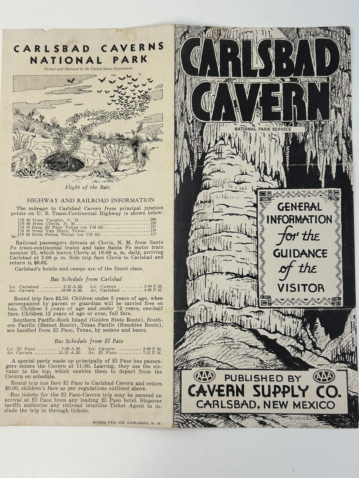 Carlsbad Caverns of New Mexico Guide Booklet AAA Cavern Supply Co 1940s Vintage