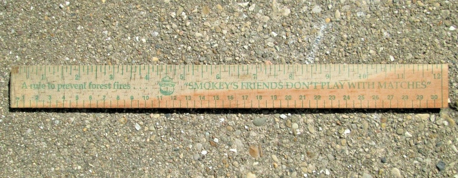 Vintage Wooden Smokey The Bear A Rule To Prevent Forest Fires 12″ Ruler