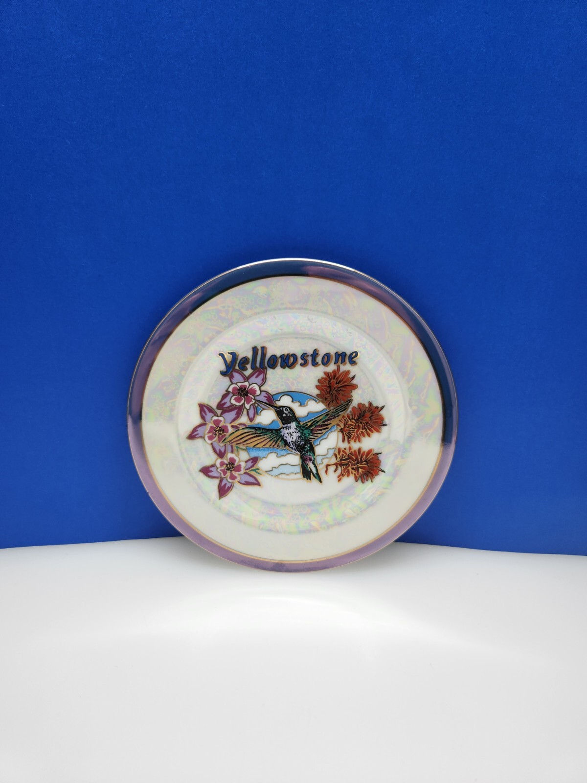 Vintage Yellowstone National Park Souvenir Plate Japan Iridescent Bird Gorgeous!