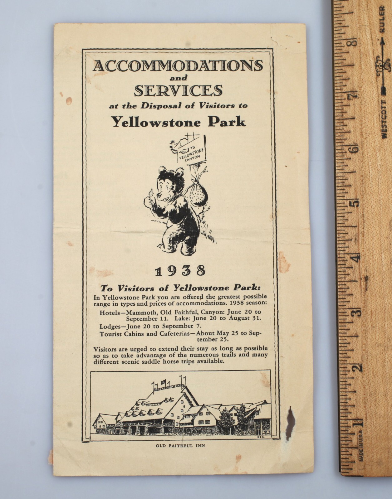 Vintage 1938 Yellowstone Park Accommodations Services Brochure Pamphlet