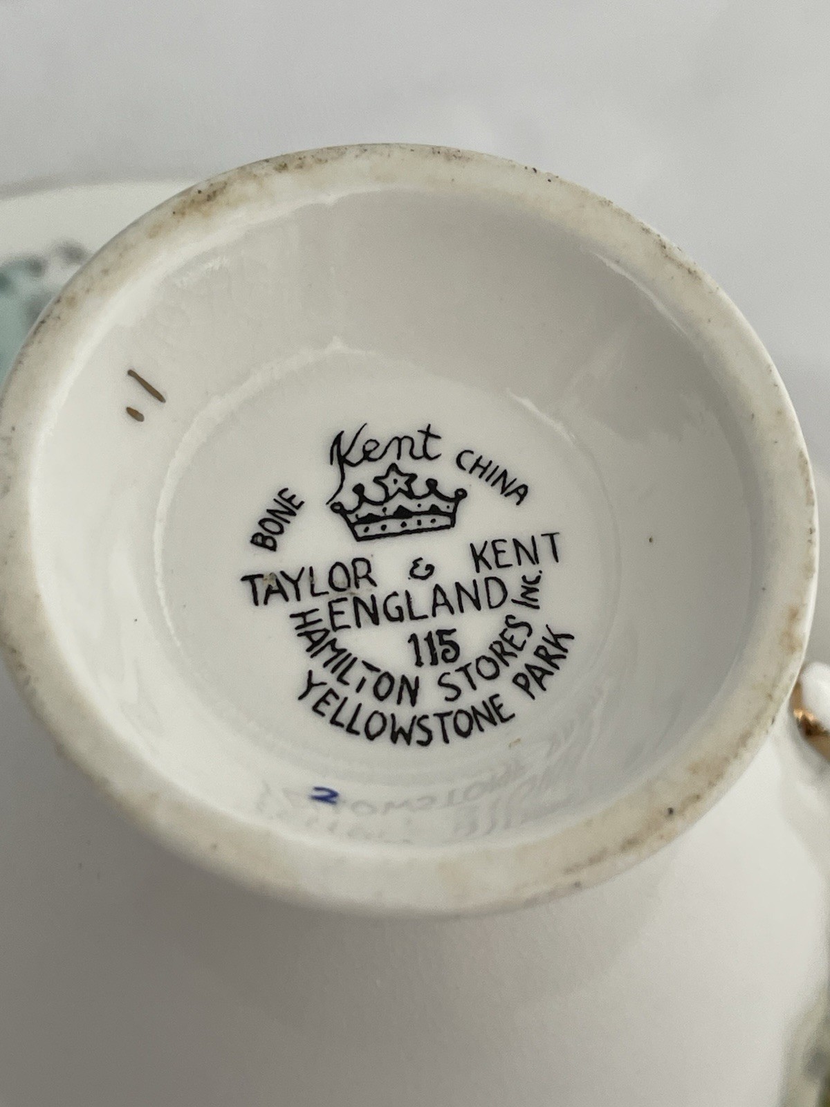 Vtg. Kent Bone China England Old Faithful Yellowstone National Park Cup/Saucer