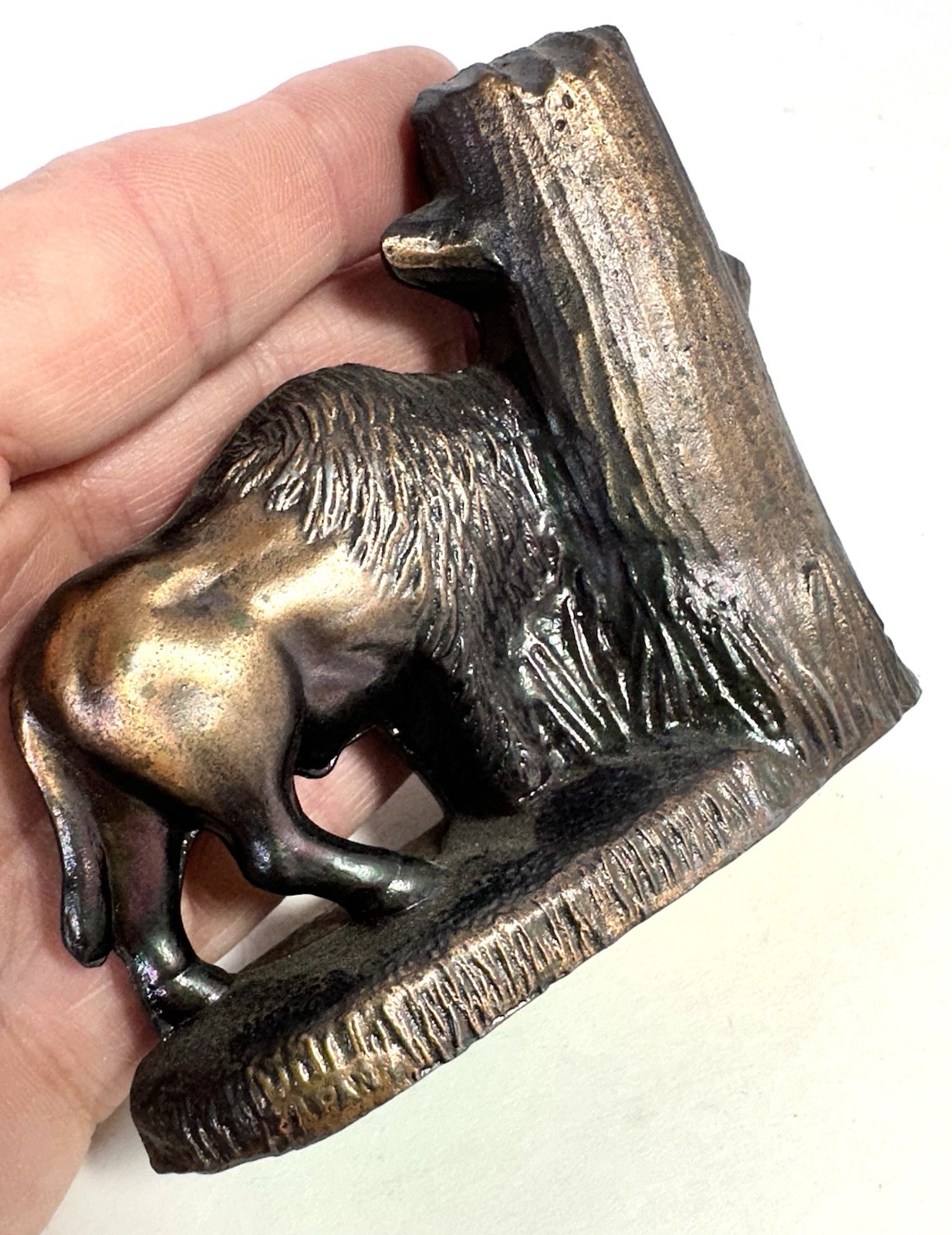 Vintage Yellowstone Park Brass Buffalo Thermometer Travel Souvenir Figurine