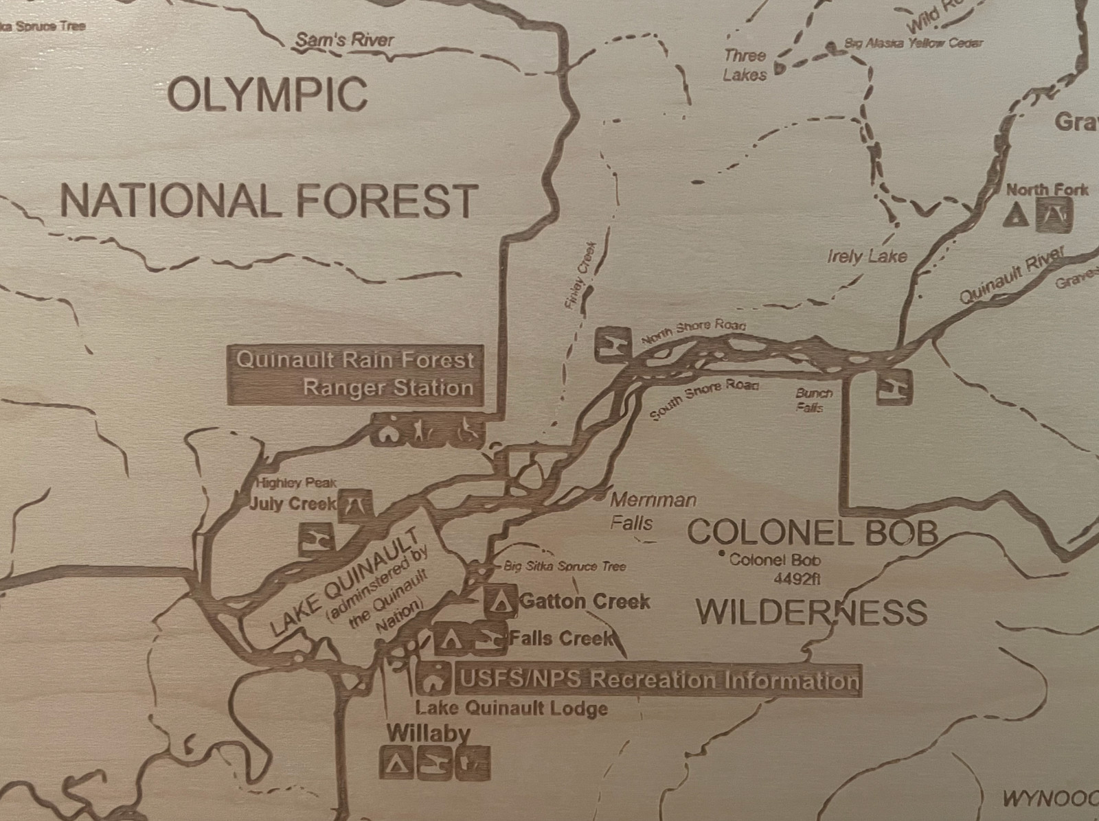 Olympic National Park Wooden Engraved 22″x32″ Framed Map