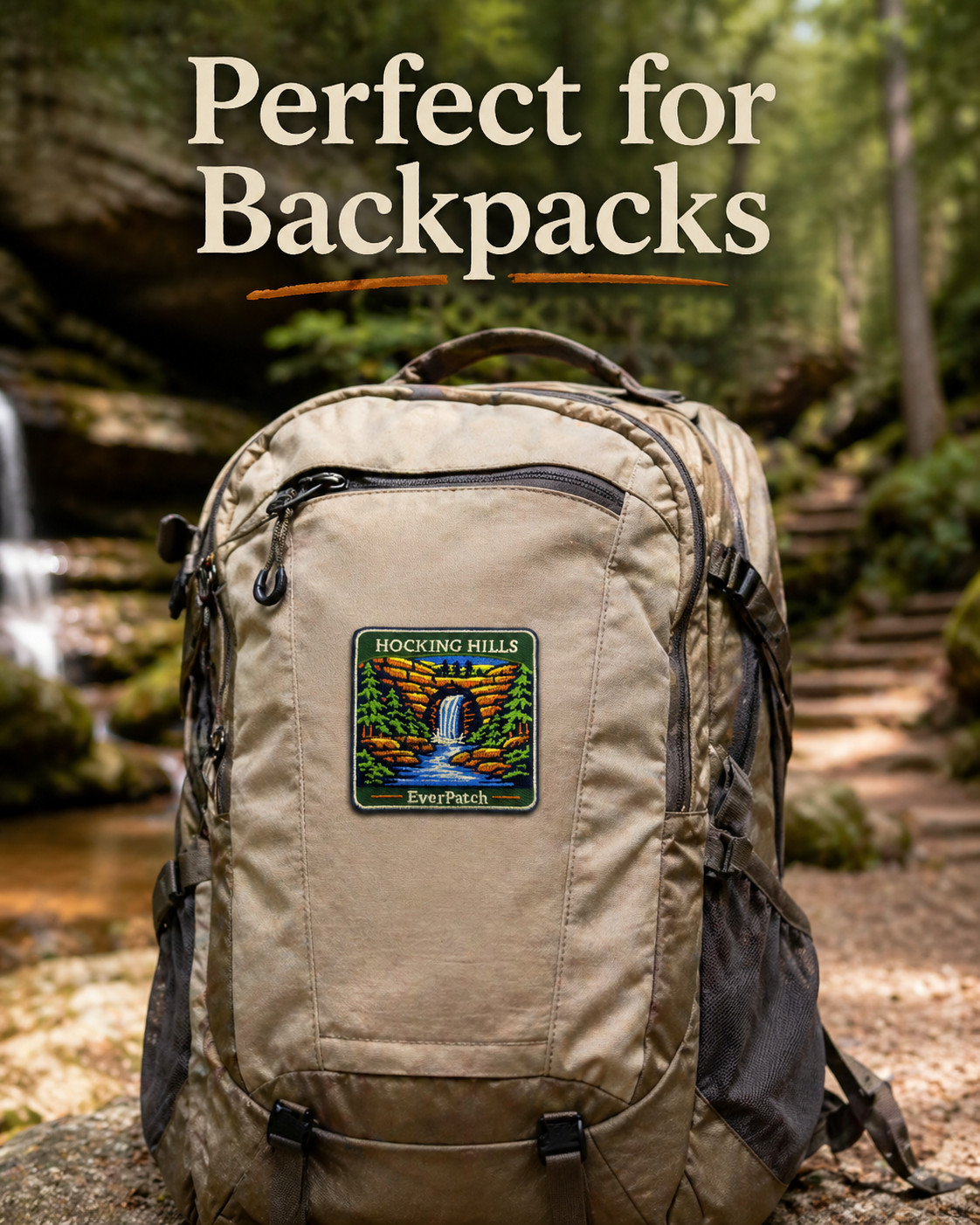 Hocking Hills Patch Ohio Iron On Embroidered Hiking Souvenir Backpack Badge 3″