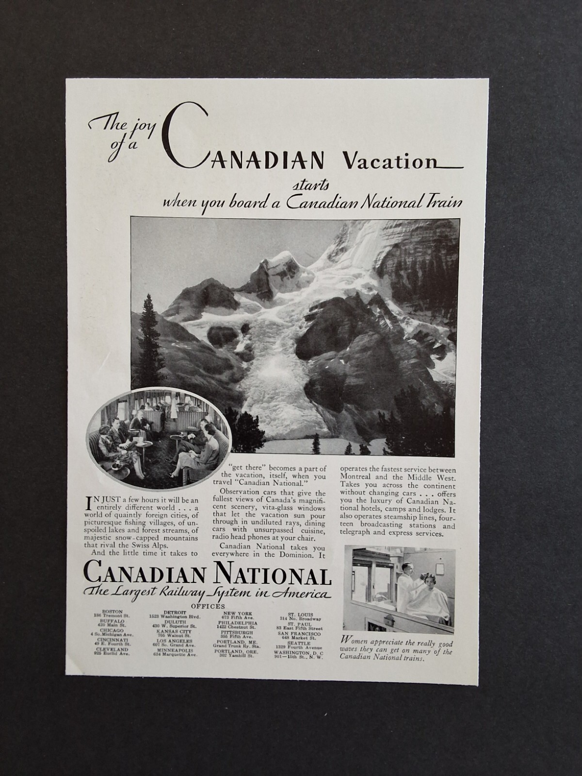 Canadian National Railroad Travel – Jasper Park Rockies – 1931-1933 AD Art LOT