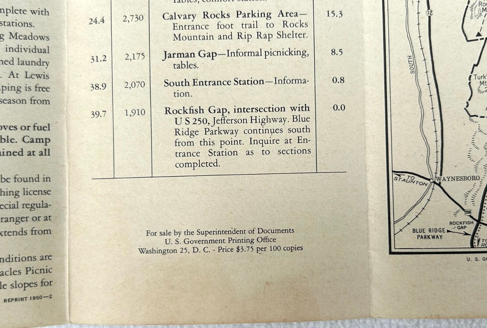 1950 Shenandoah National Park First Edition Brochure
