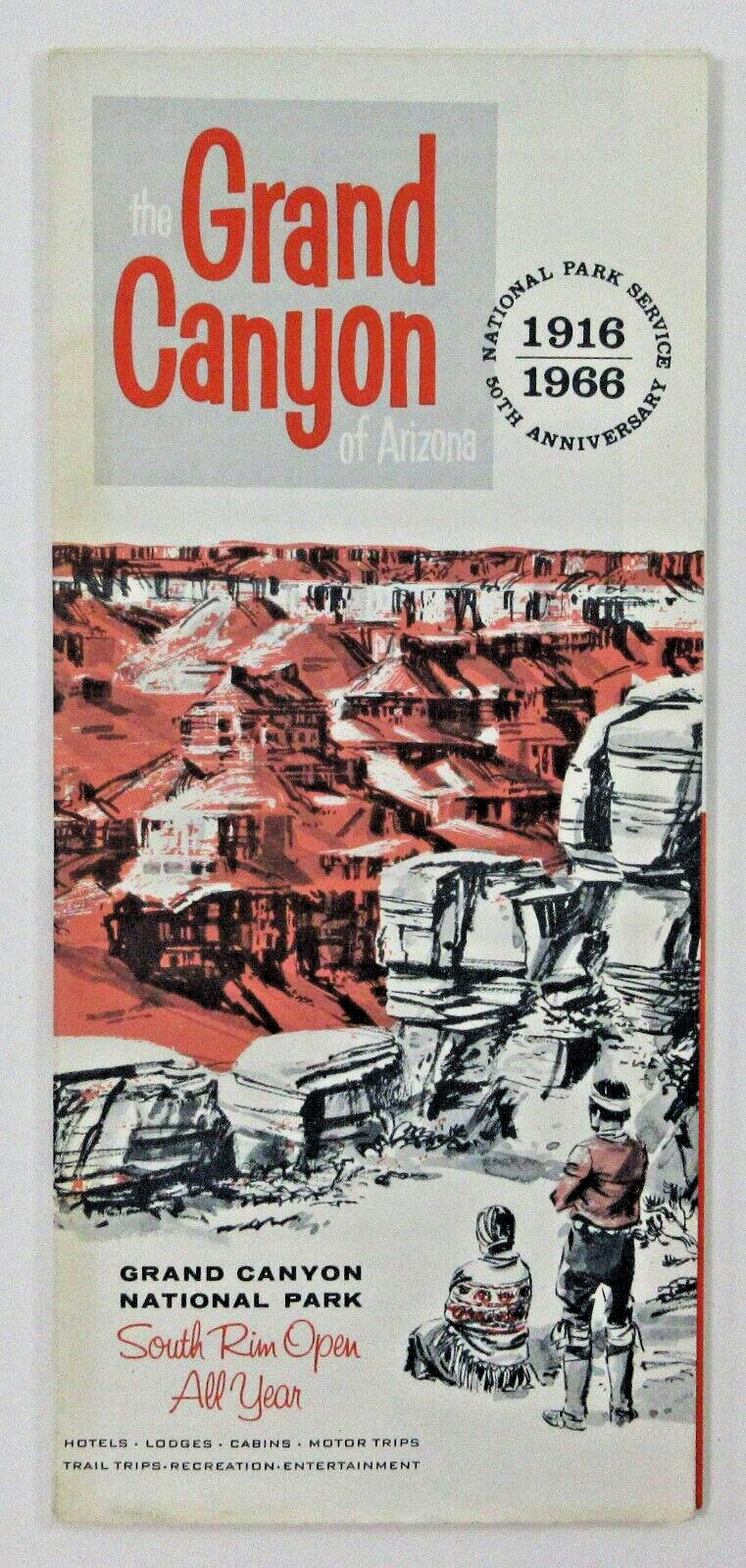 Grand Canyon Travel Brochure 50th Anniversary Fred Harvey Lodge Cabins Map 1966