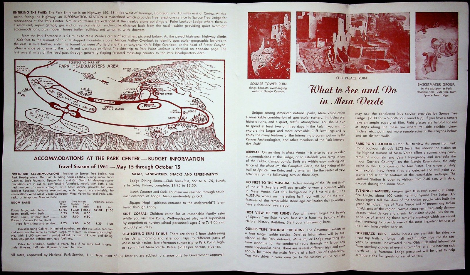 1961 Mesa Verde National Park Scenic Navajo Trail Vintage Travel Brochure