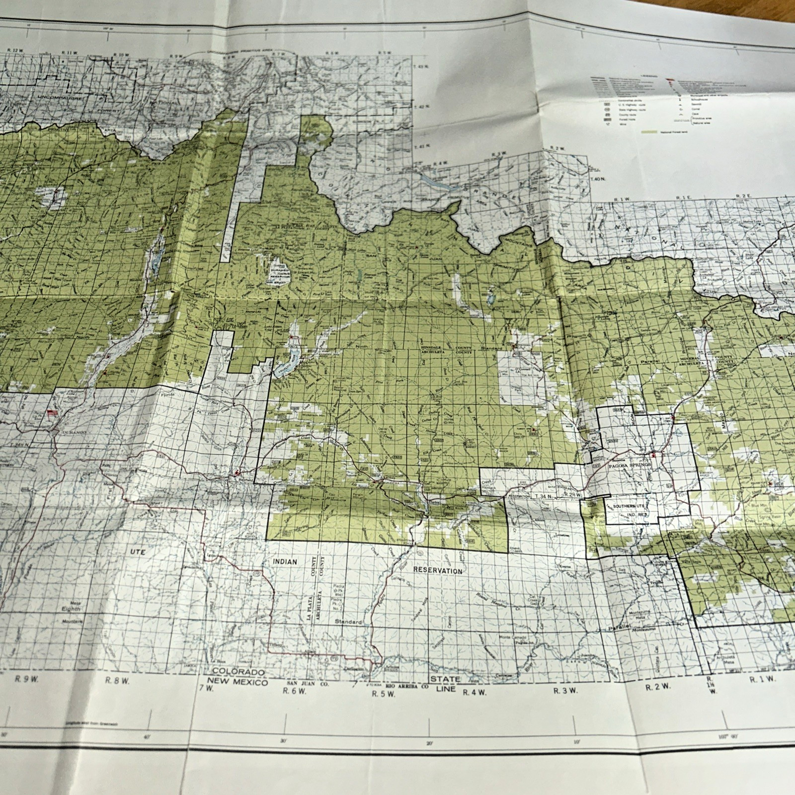1960 SAN JUAN NATIONAL FOREST, Colorado Map U.S. FOREST SERVICE 22″ X 34″