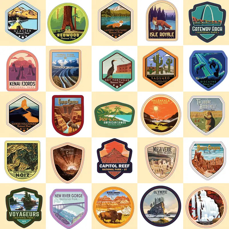 63 Pack American National Park Vinyl Stickers Durable Artistic Decals for Laptop