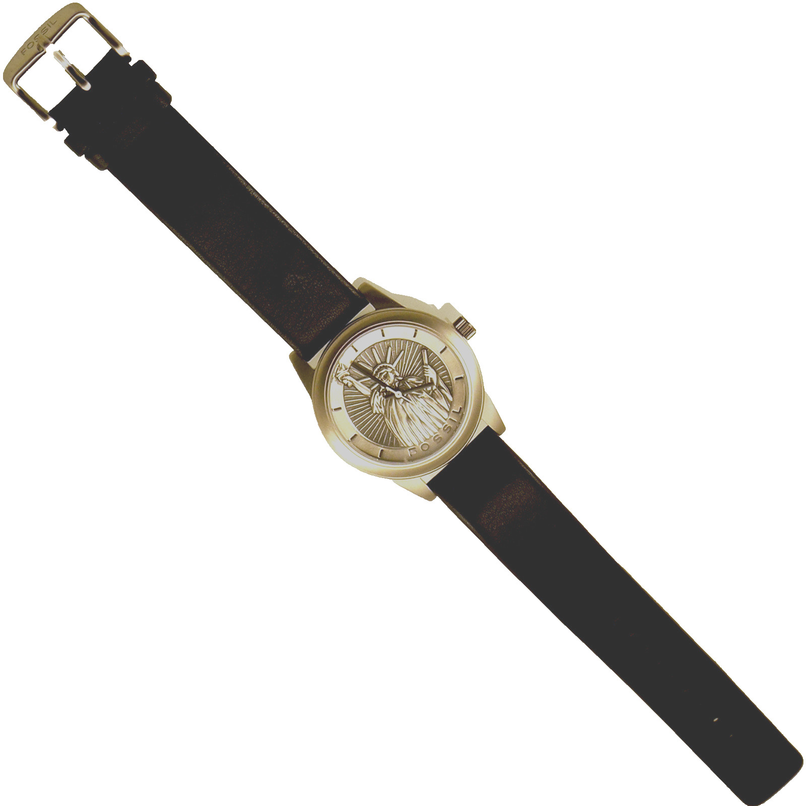 New Statue Of Liberty Fossil Raised 3-D Look Silver Tone Dial Numbered Watch $89