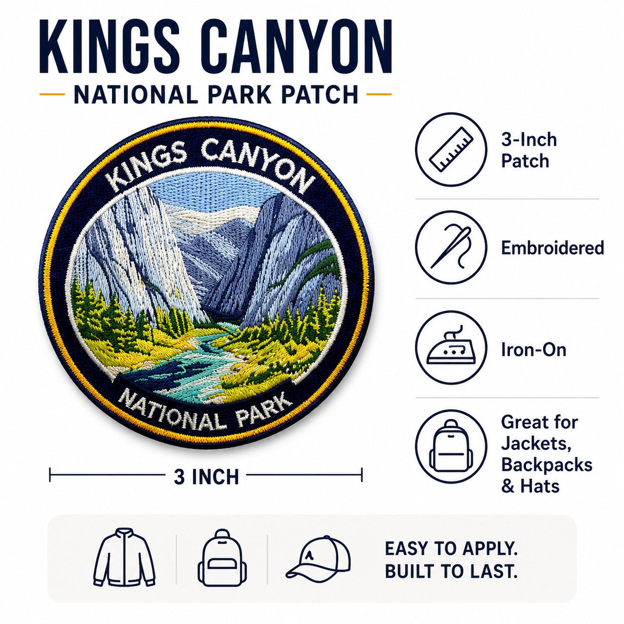 Kings Canyon National Park Embroidered Patch – Sierra Mountain Travel Souvenir