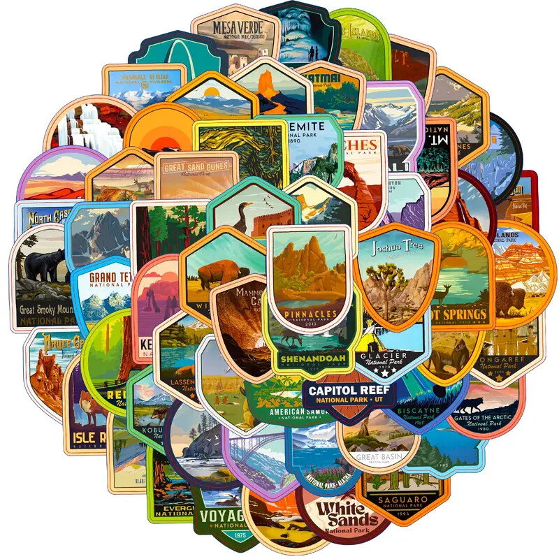 63 Pack American National Park Vinyl Stickers Durable Artistic Decals for Laptop