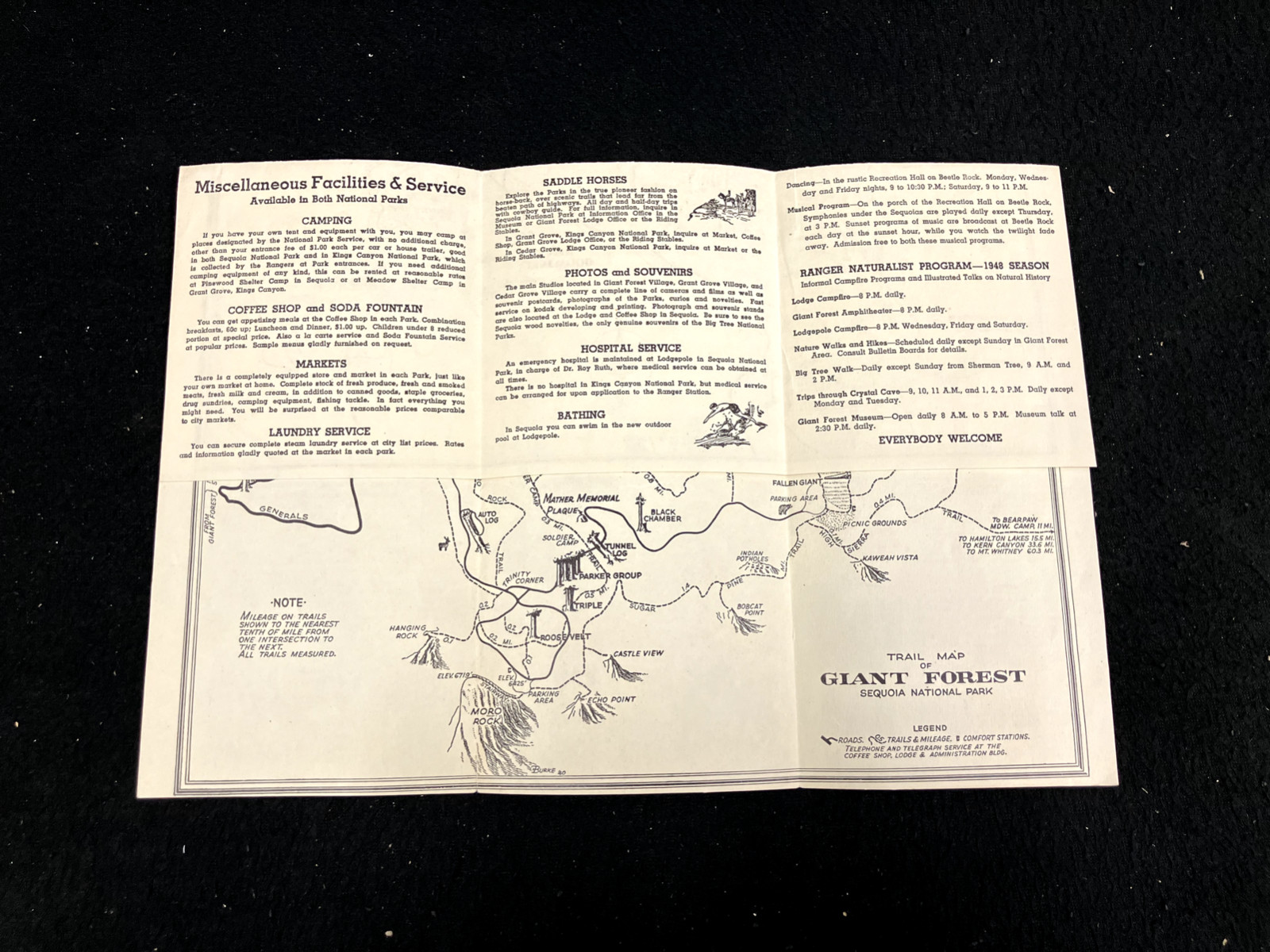1948 SEQUOIA NATIONAL PARK FOLDOUT MAP AND VISITOR’S GUIDE