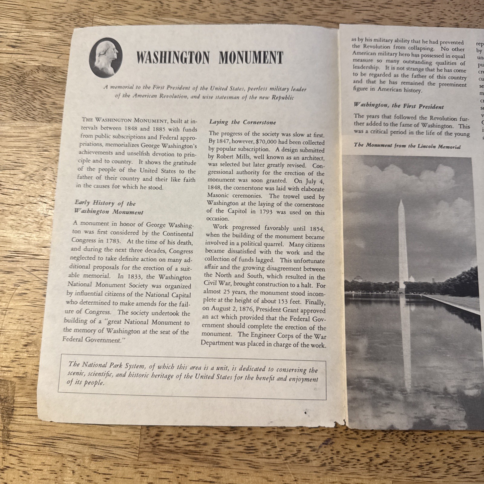 1964 Washington Monument Washington DC Travel Brochure National Park Vintage