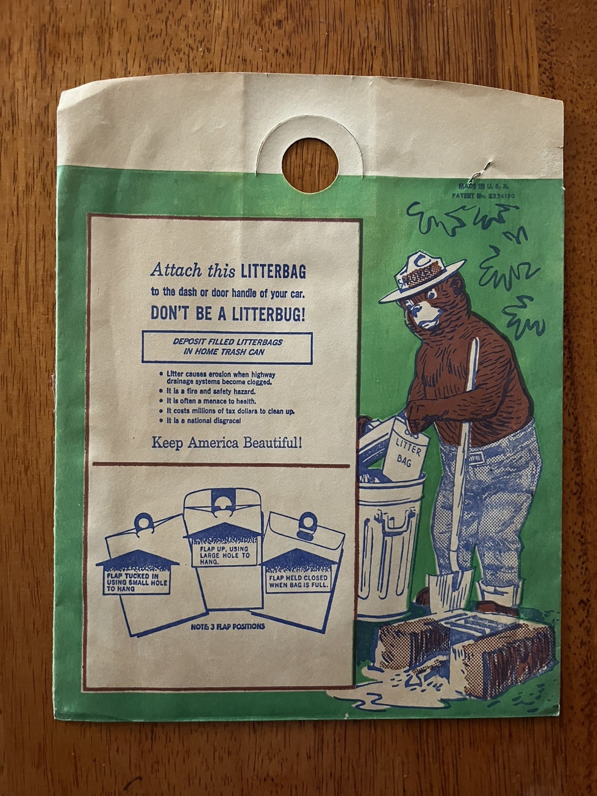Vintage Forest Service Keep America Green & Clean “ Smokey the Bear “ Litter Bag