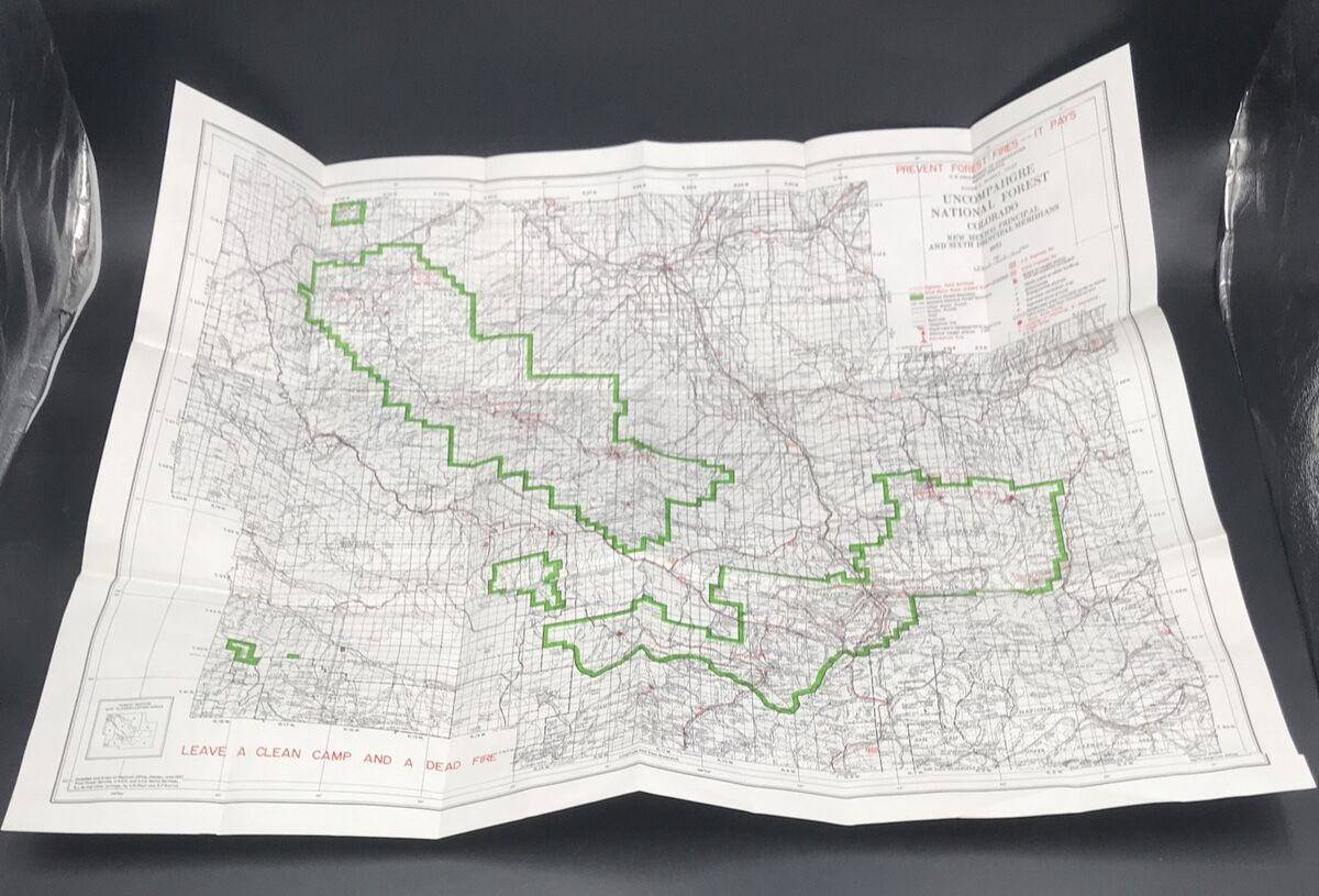 VTG 1951 Uncompahgre National Forest Colorado Map Forest Service Smokey the Bear