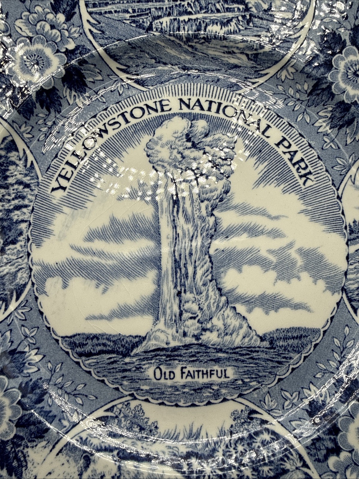 Vintage 1930s Old Faithful Yellowstone Staffordshire Plate England Transfersware