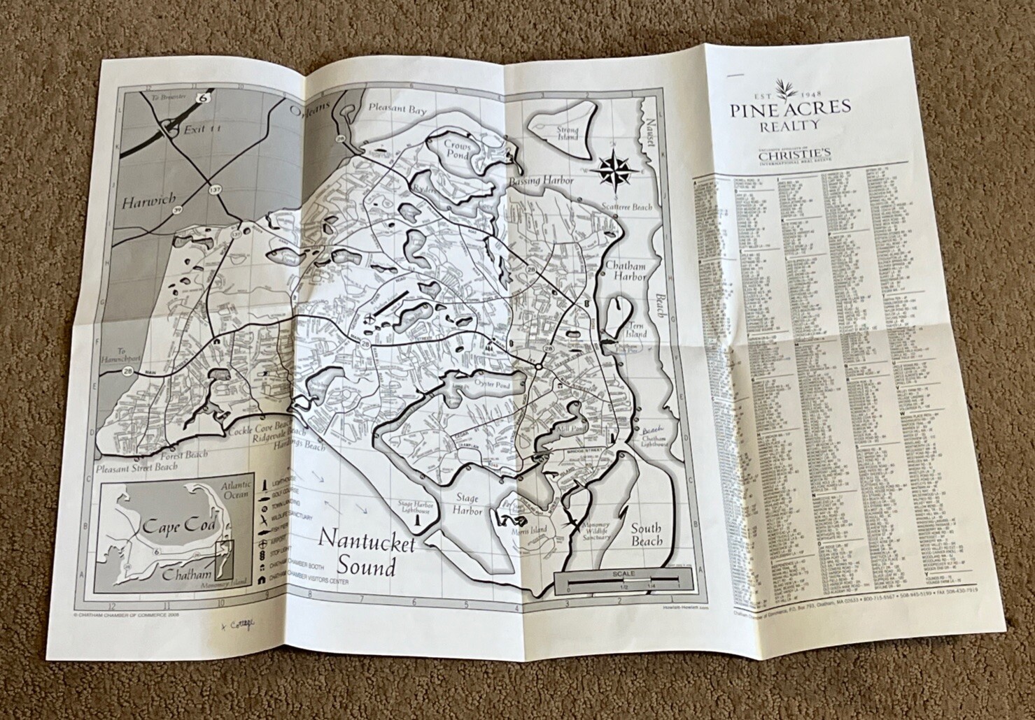 CHATHAM CAPE COD MASSACHUSETTS DETAILED MAP & 2012 TIDE CHART OF THE OUTER CAPE