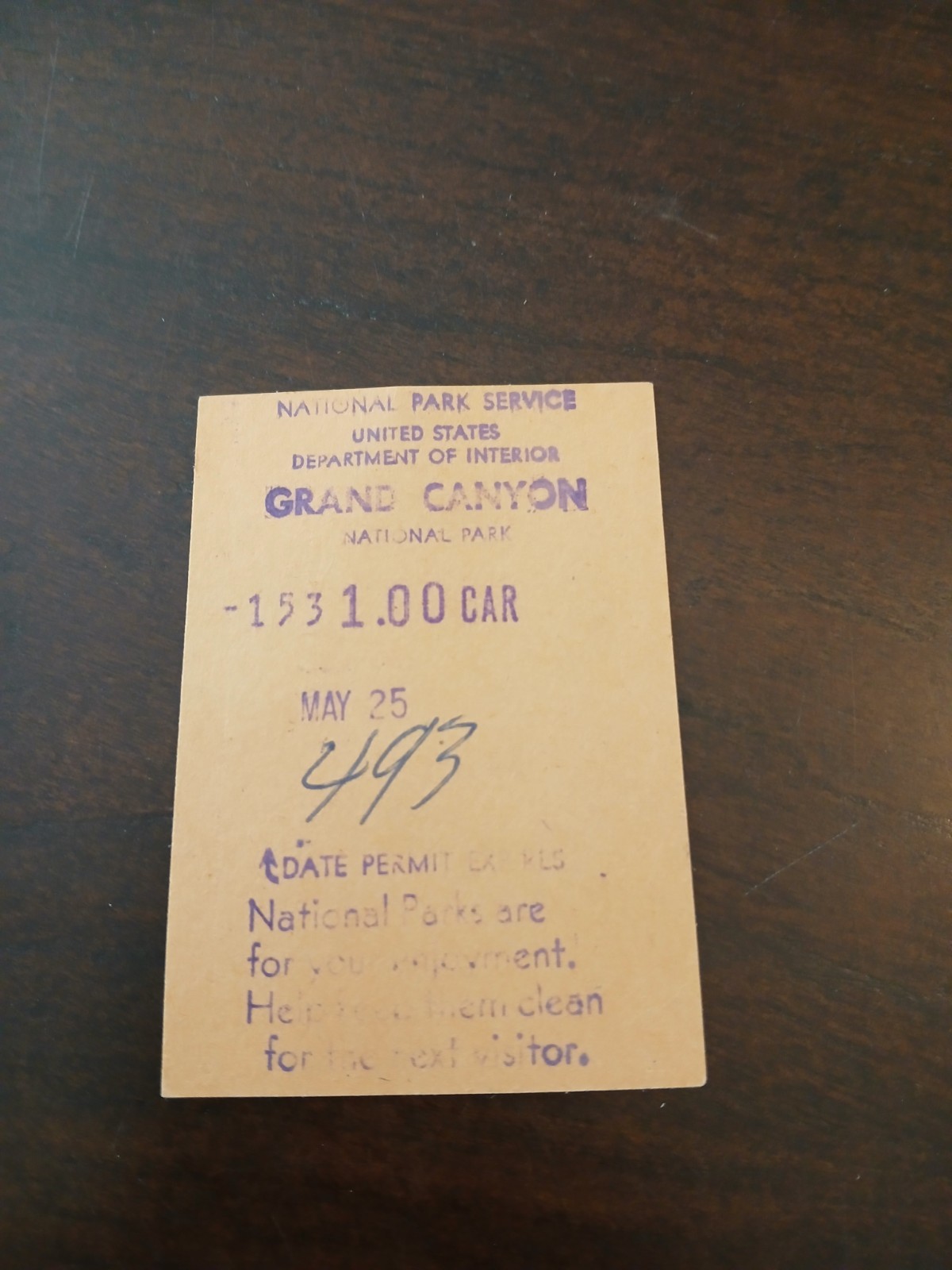 1959 Vintage Grand Canyon National Park Car ticket stub Rare