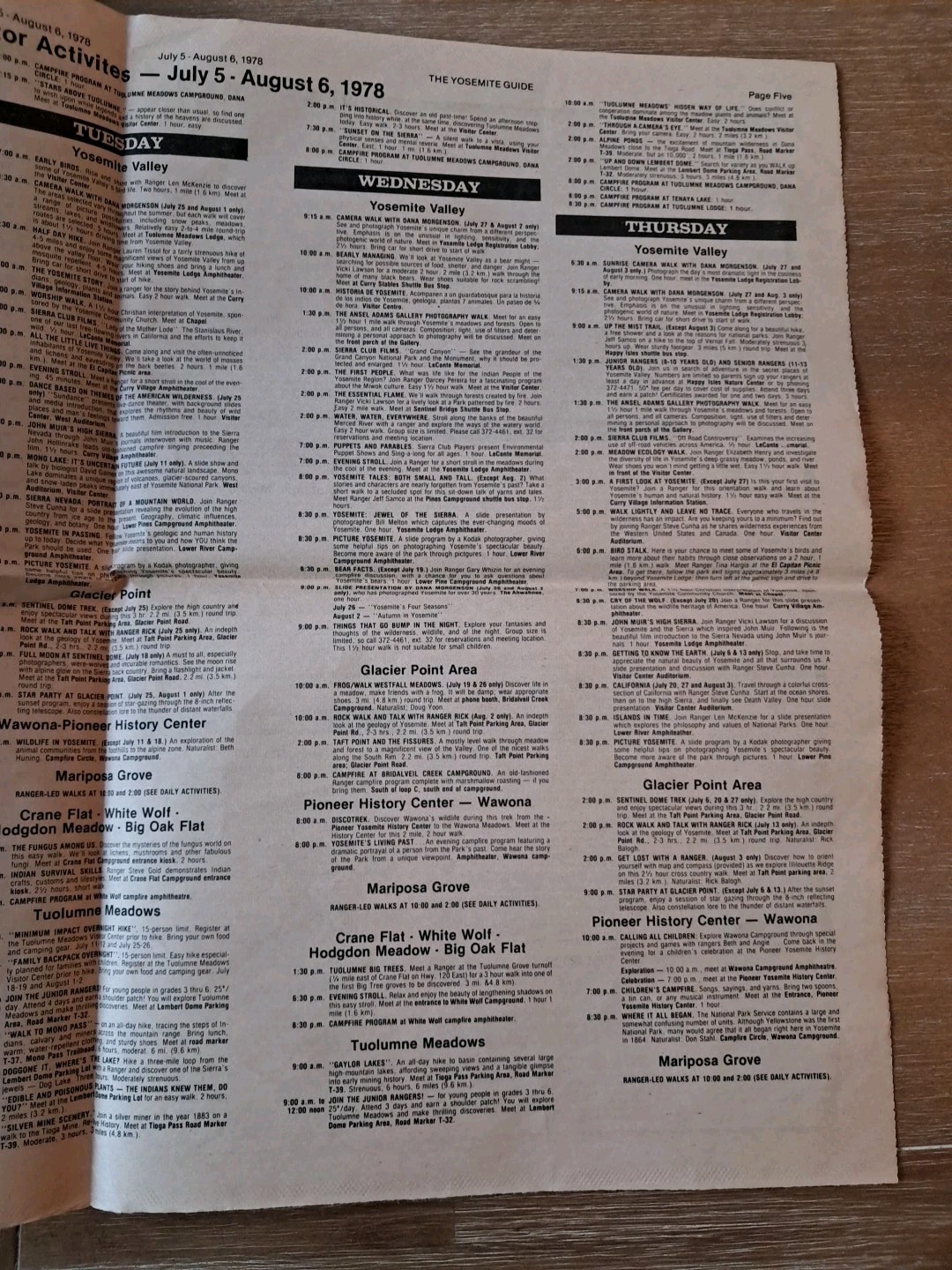 Yosemite Guide National Park California 1978 Broadsheet Newspaper