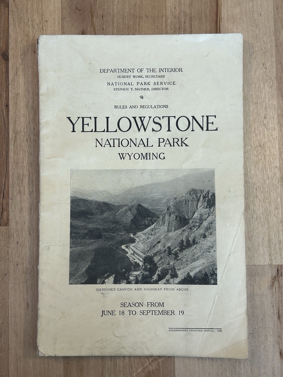 VTG 1926 Yellowstone National Park Wyoming Rules and Regulations Book Gov Print