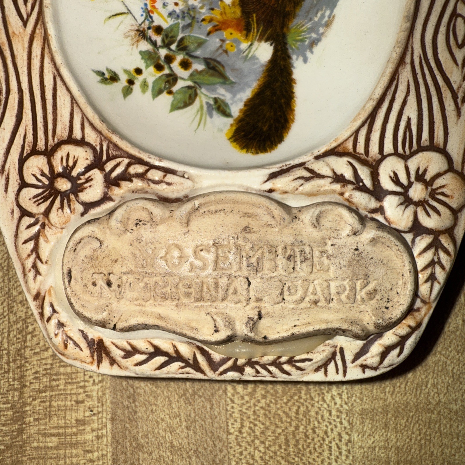 Yosemite Nat’l Pk Squirrel W/Bird Spoon Rest Lg. Ceramic Rustic-Look USA Made