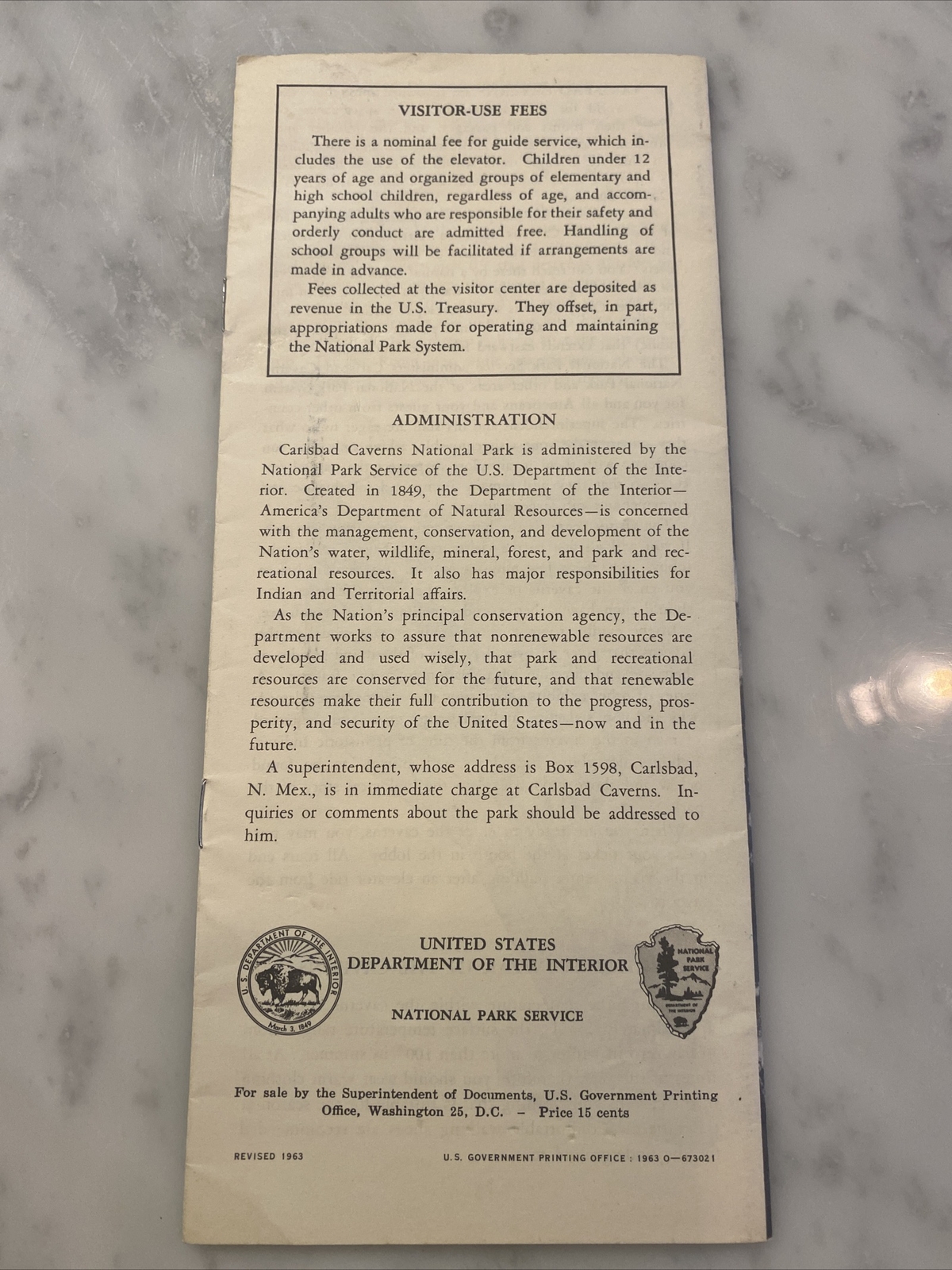 Carlsbad Caverns National Park New Mexico 1963 Pamphlet