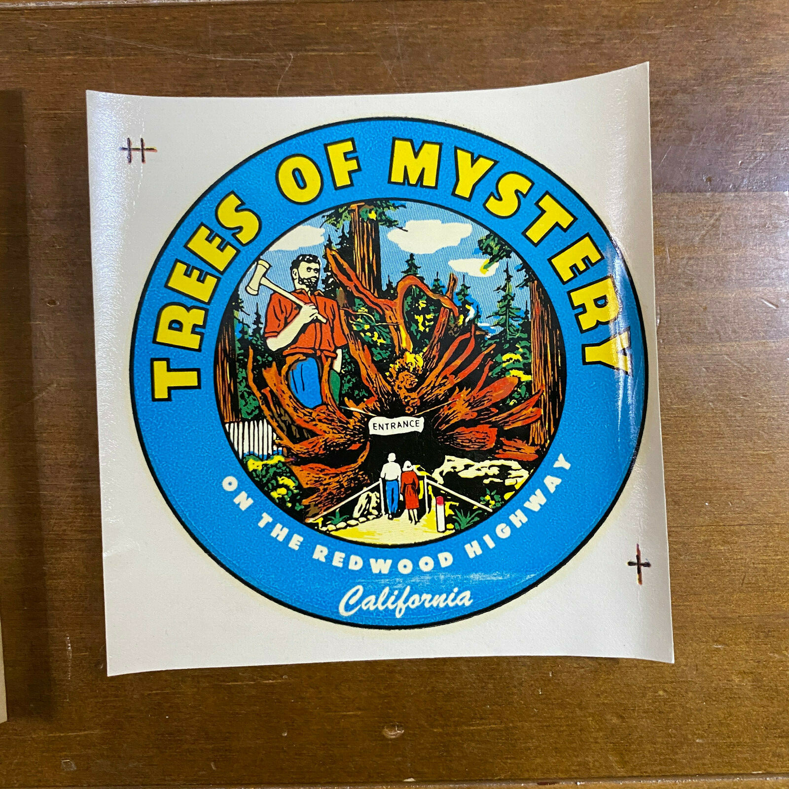 Vintage Unused Trees of Mystery Redwood Highway Travel Decal Transfer