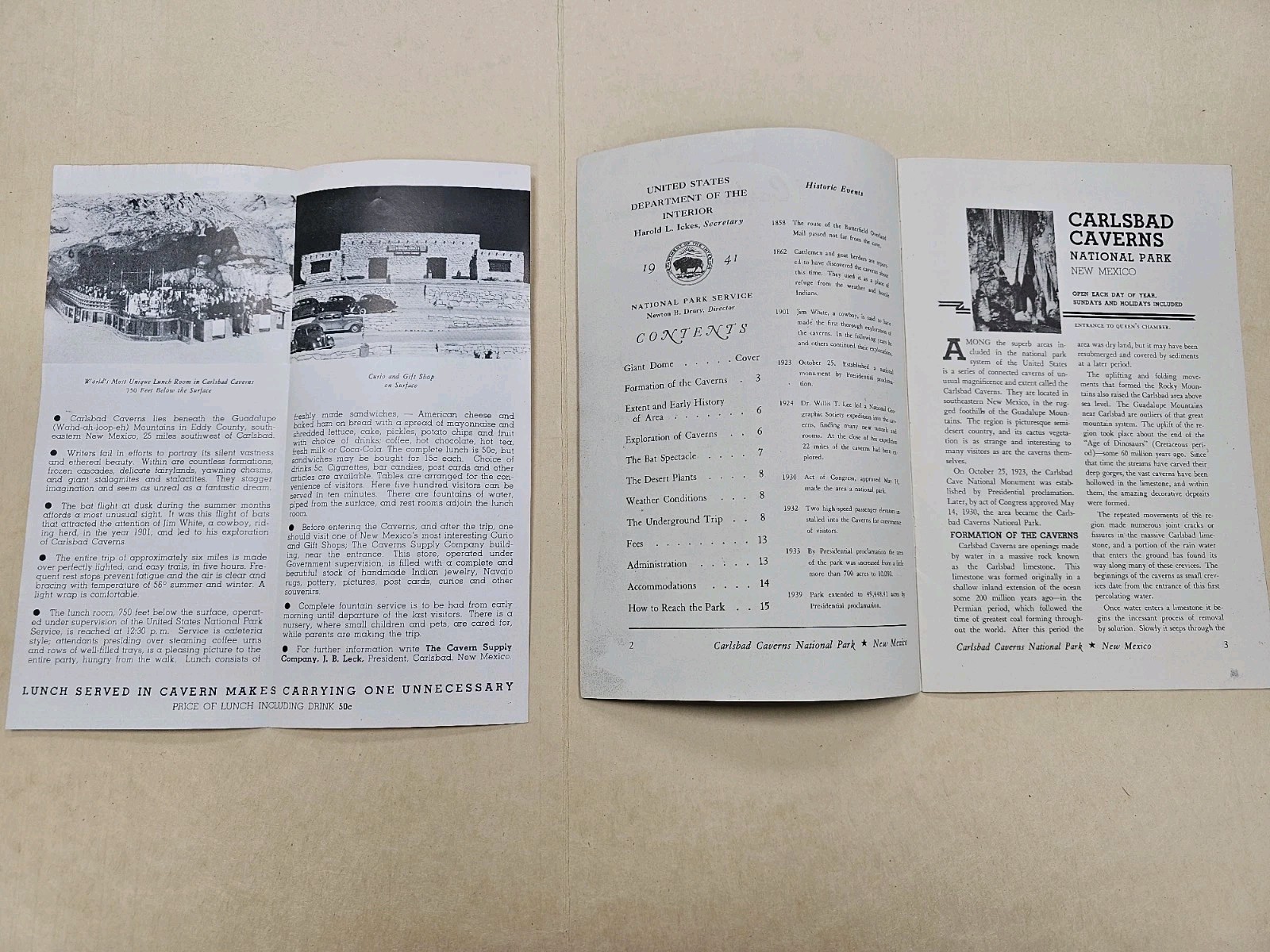 vintage 1950 Carlsbad Caverns National Park New Mexico souvenir Tourist Brochure