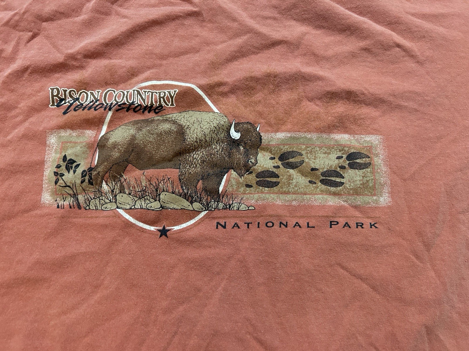 Vintage Bison Country Yellowstone National Park My Dyer Orange Shirt XXL