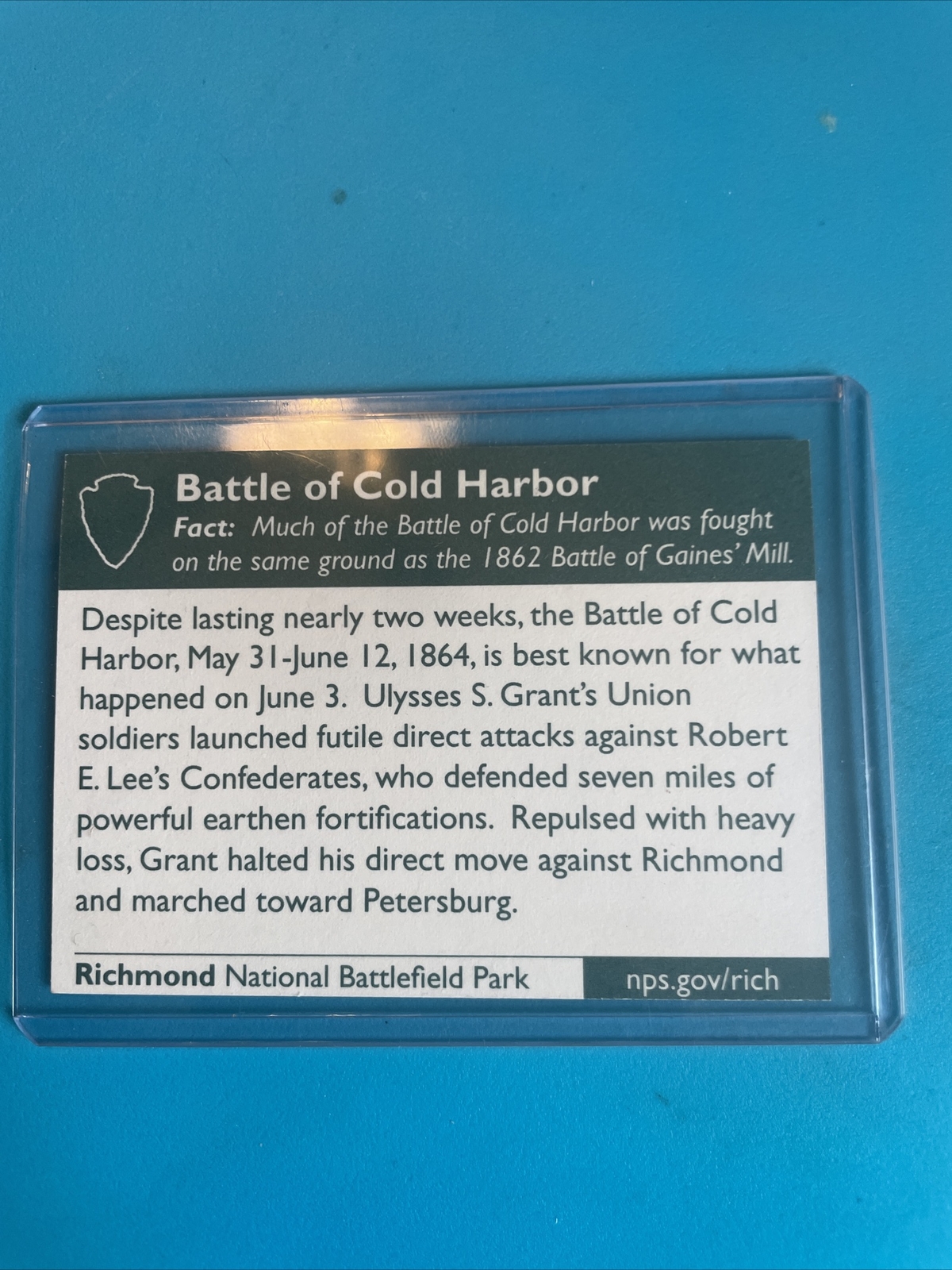 NPS National Park Service Trading Cards Richmond Battlefield Cold Harbor