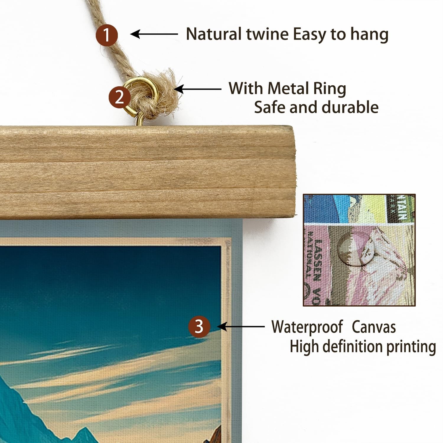 Vintage Denali National Park Travel Poster with Wooden Scroll Frame – Retro Wall