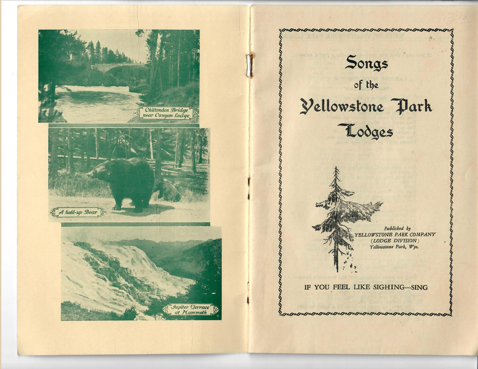 1920’s Songs of The Yellowstone Park Lodges, Yellowstone Park Company 44 pages