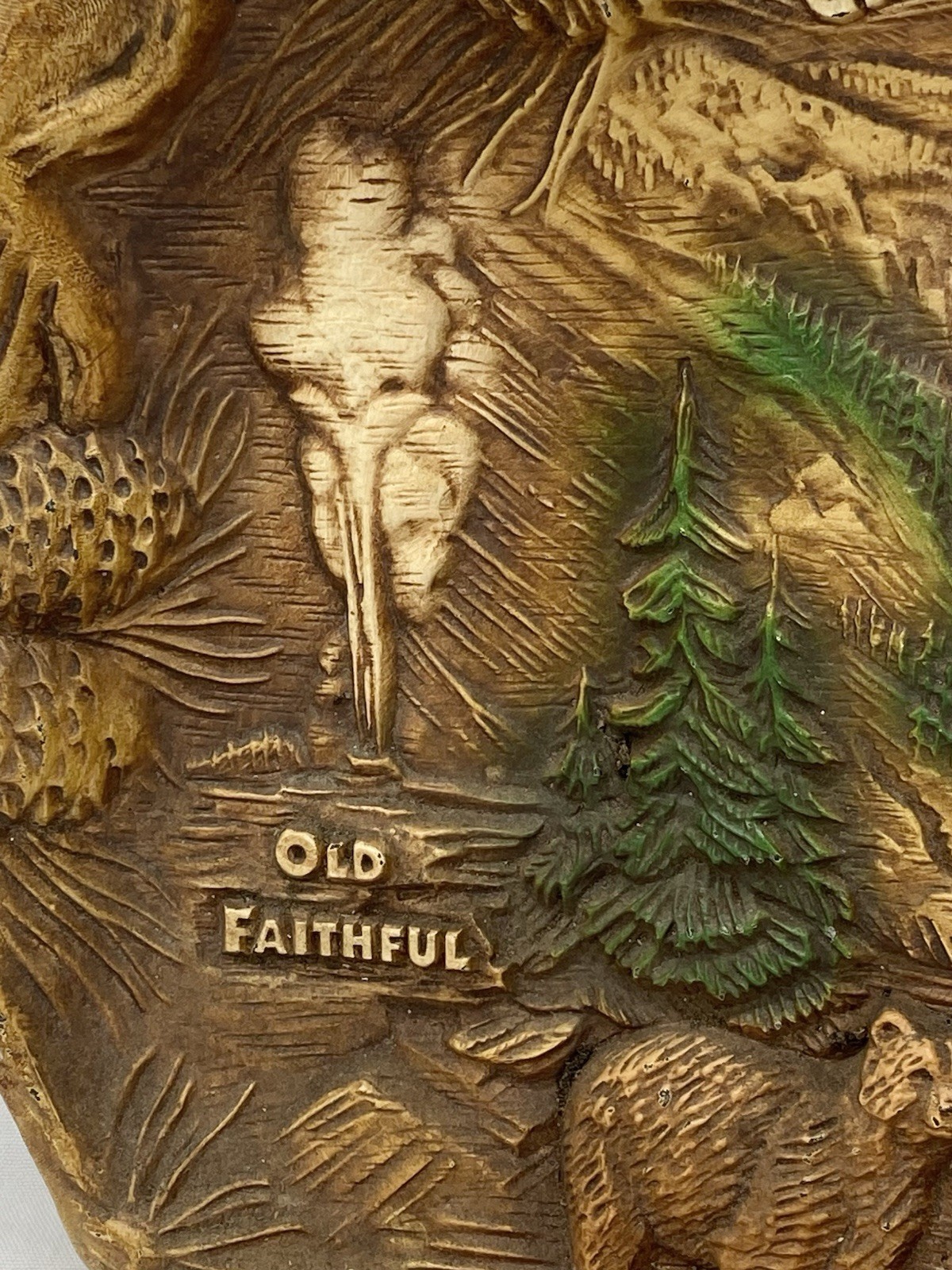 Vtg TACO Yellowstone Park Souvenir Wall Hanging Plaque Art Old Faithful 10×12”