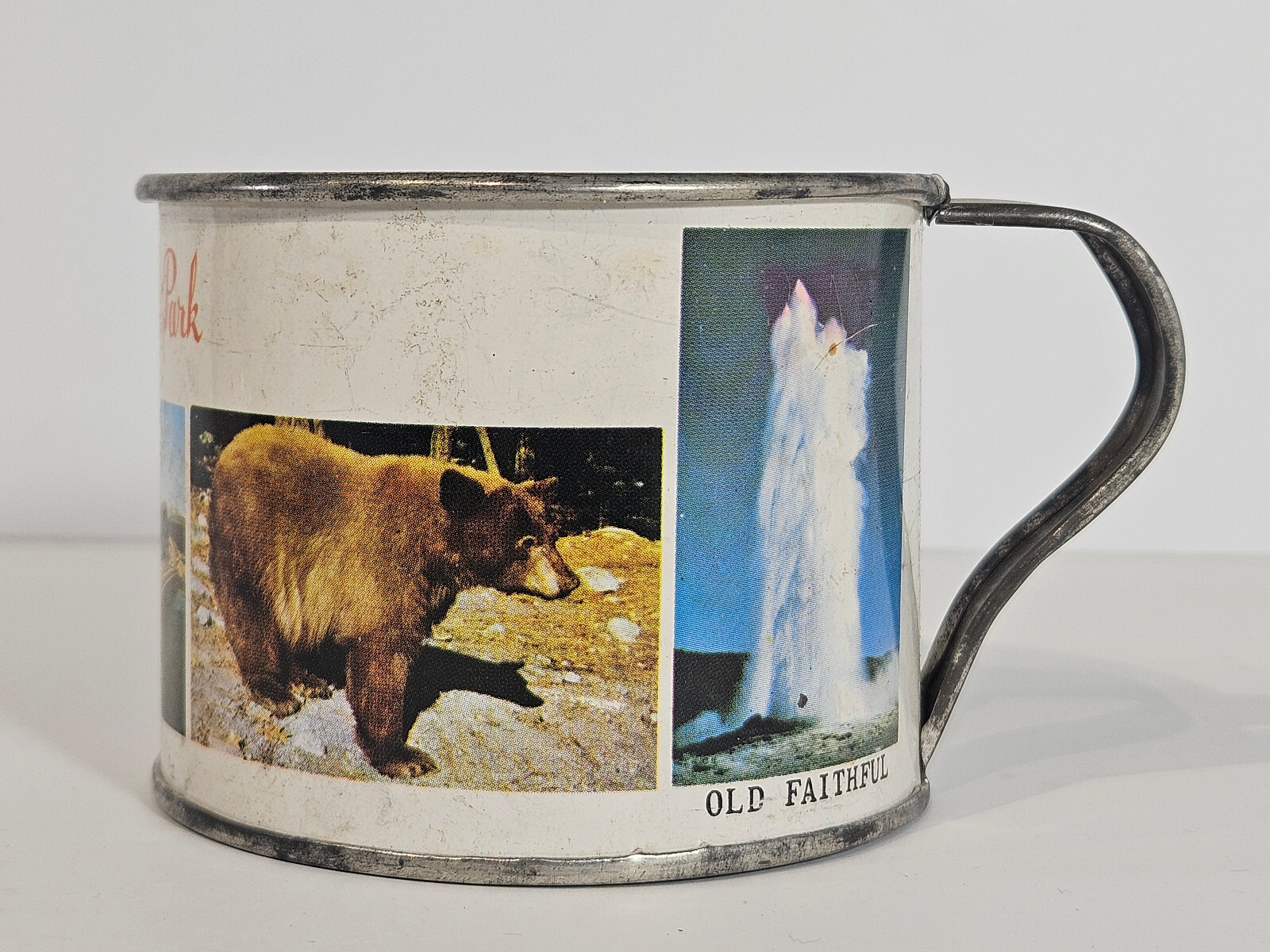 Vintage rare YELLOWSTONE NATIONAL PARK Tin/Metal Souvenir Cup