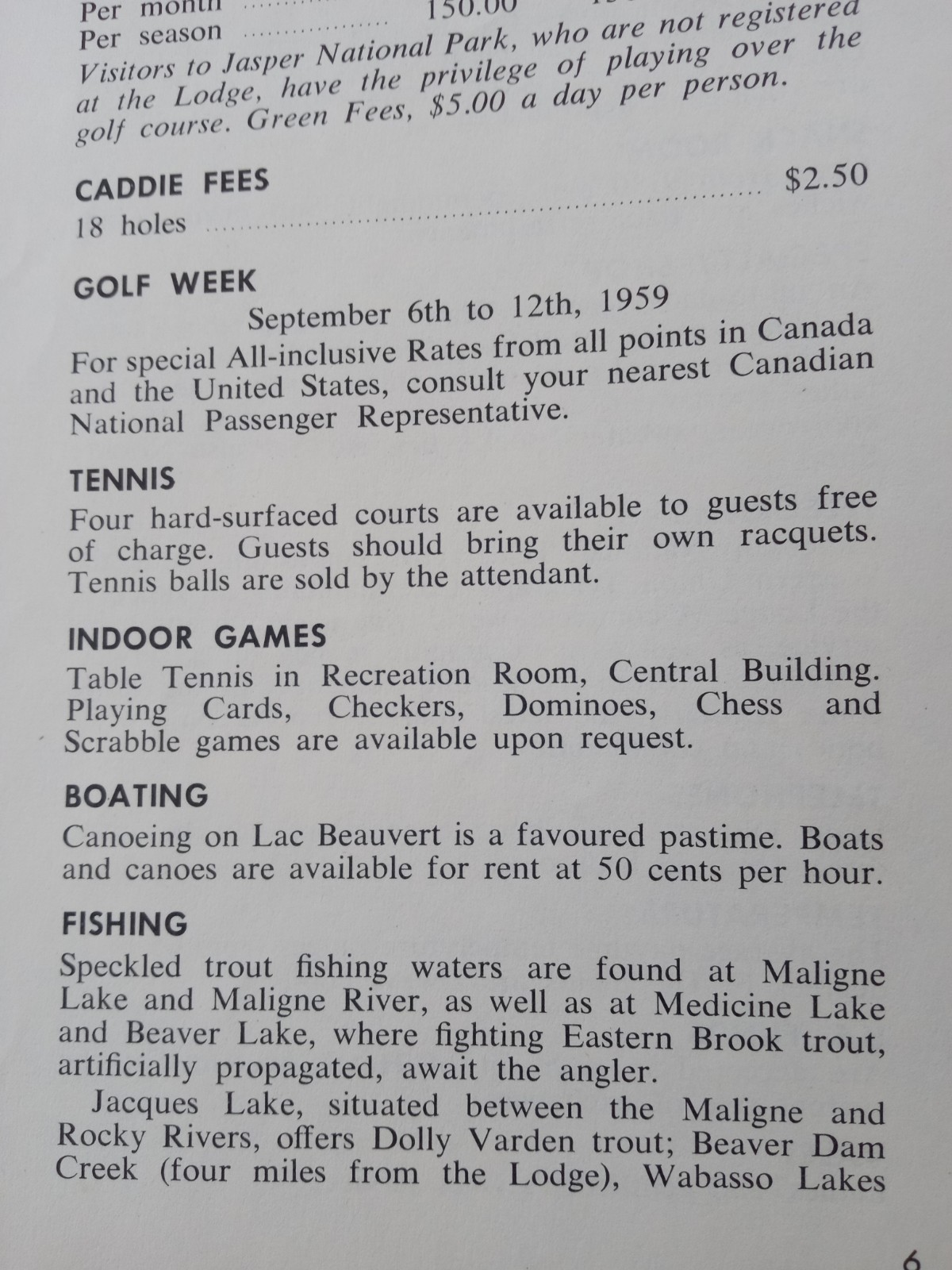 JASPER PARK LODGE Alberta 1959 Rates Information Book Canadian National Railways