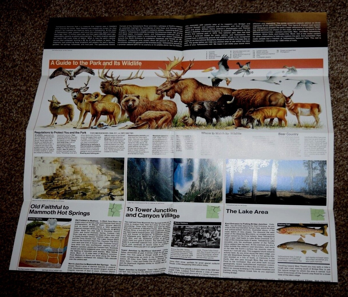 NPS “YELLOWSTONE,” COLOR MAP and GUIDE, (3.75″ x 8.25″ folded), Pre-Owned, 1998