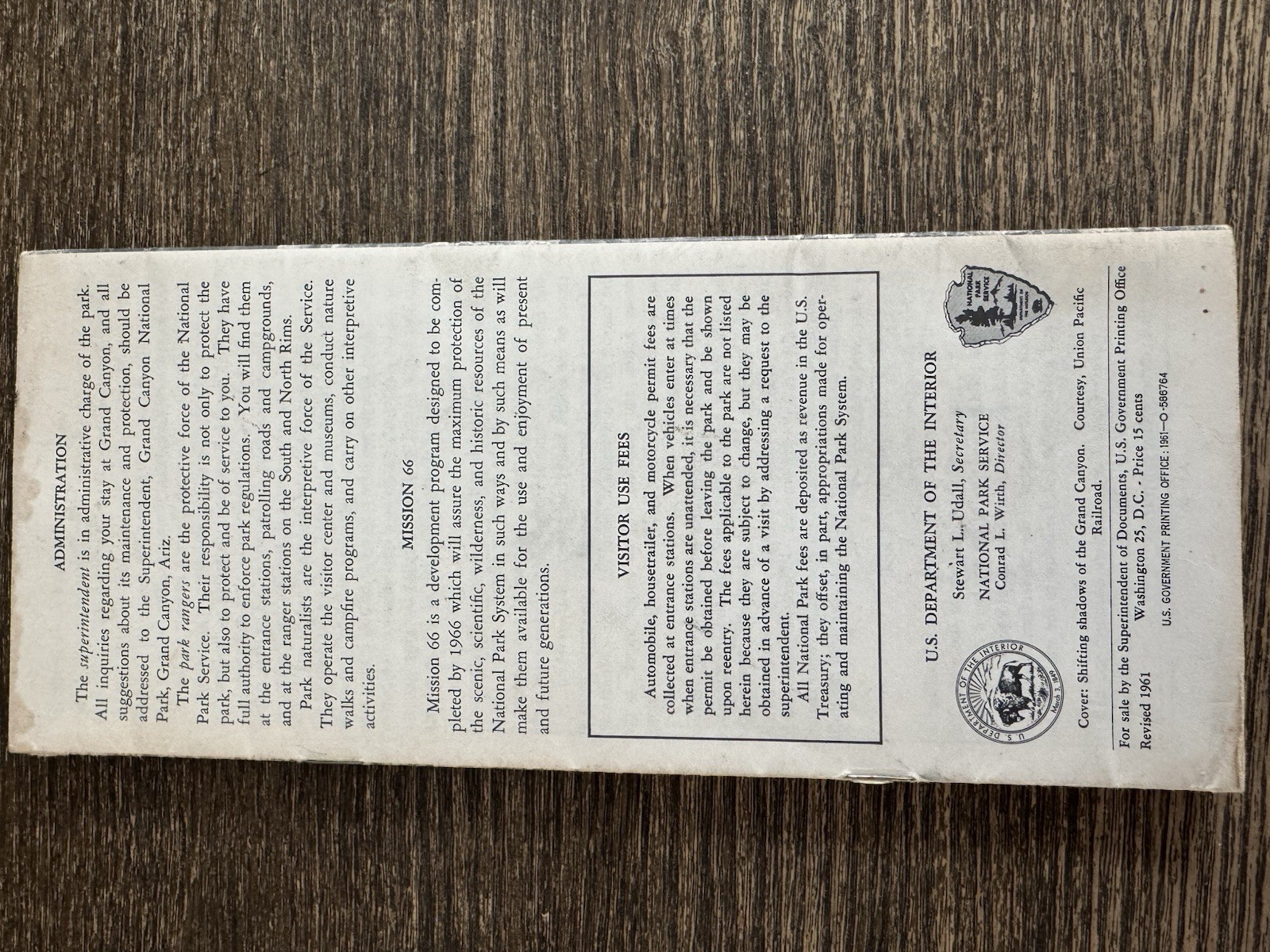 Vintage 1961 Grand Canyon National Park Brochure Pamphlet Mission 66 Arizona