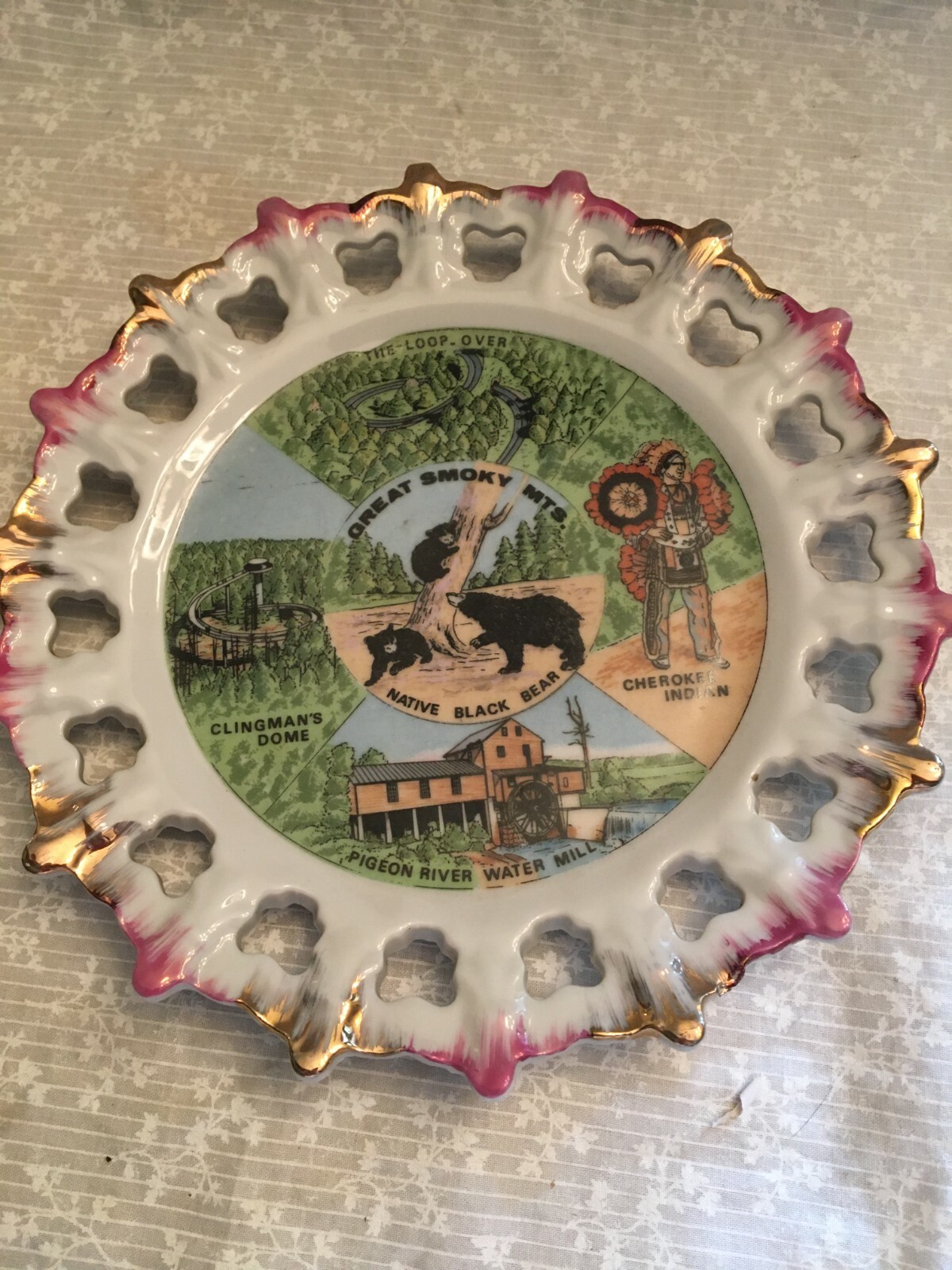 vintage souvenir plate Great Smoky Mts Black bear
