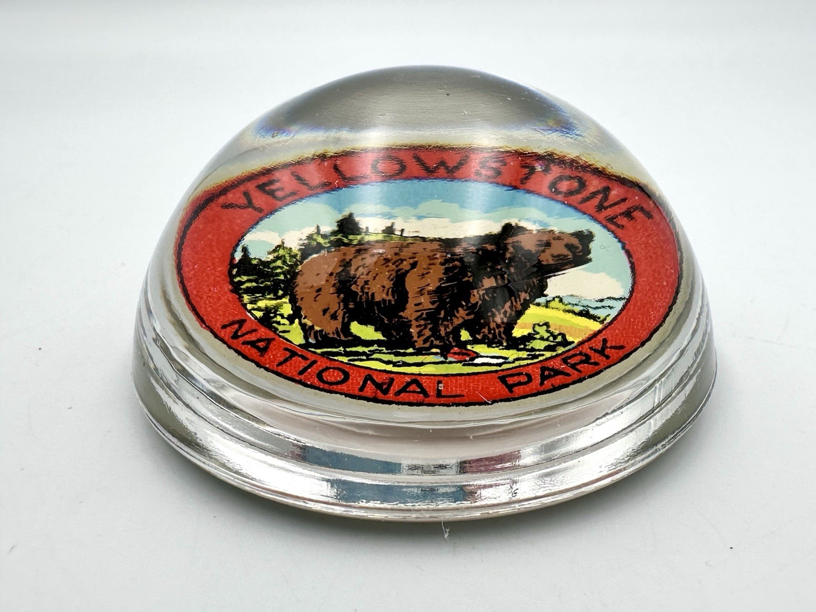 Vintage Yellowstone National Park Bear Souvenir Glass Paper Weight