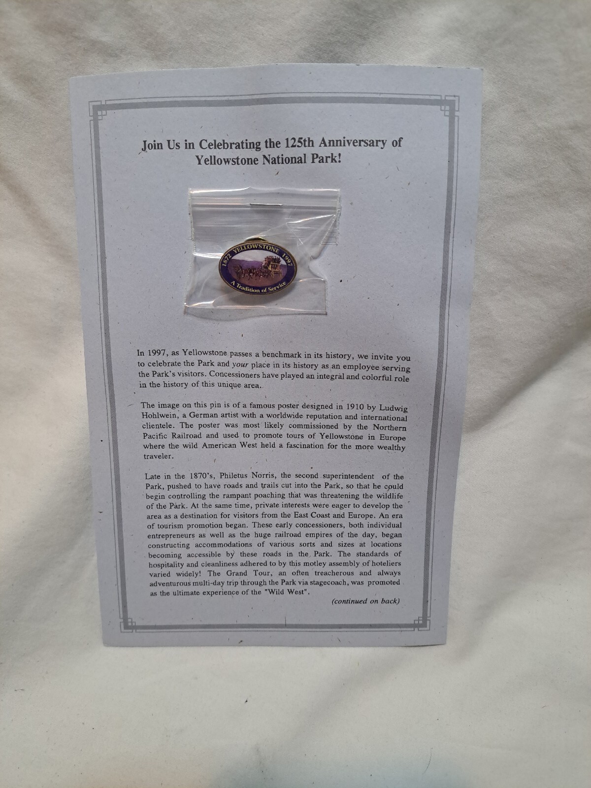 Yellowstone National Park 125th Anniversary Pin 1997 A Tradition Of Service